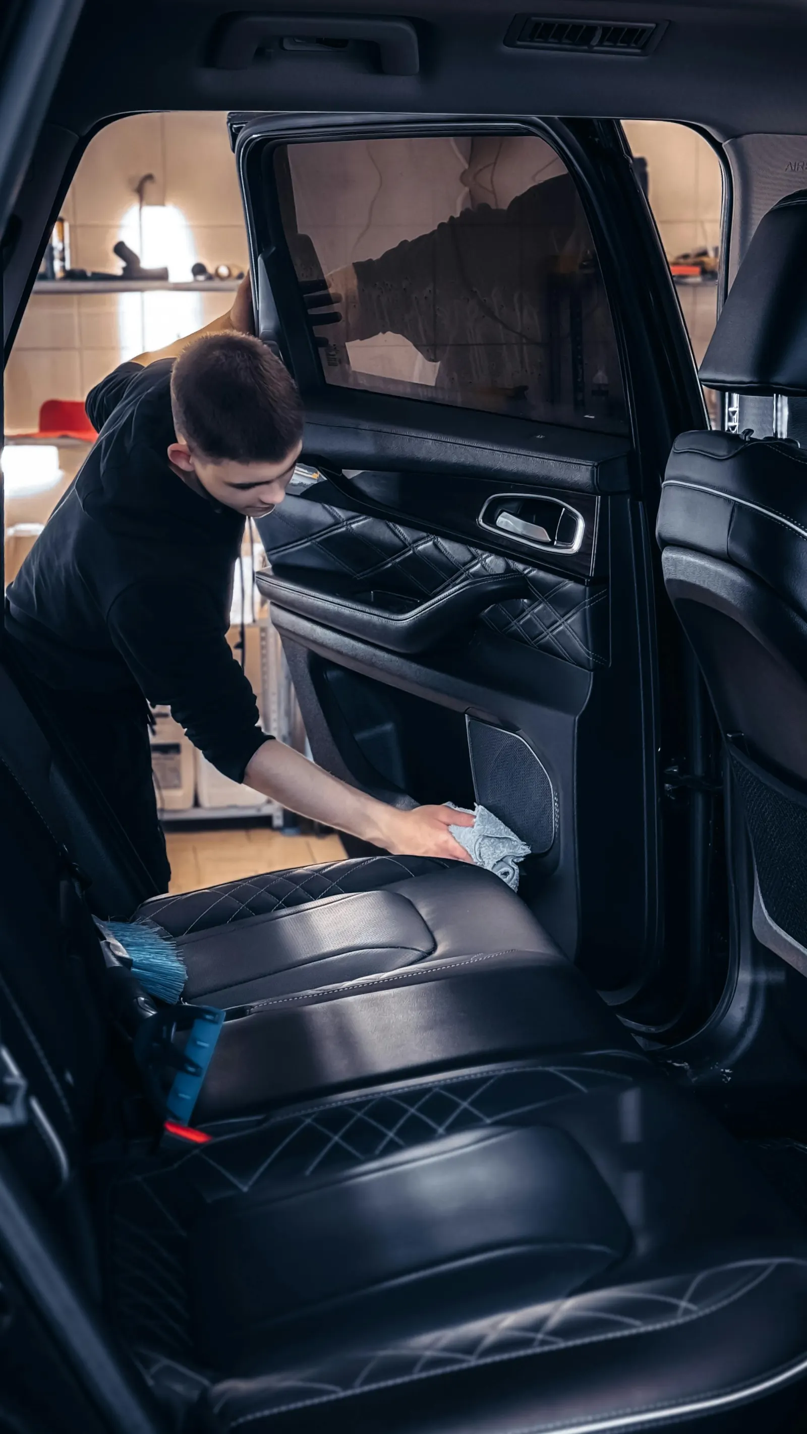 Leather seat interior detail — interior deep clean Johannesburg